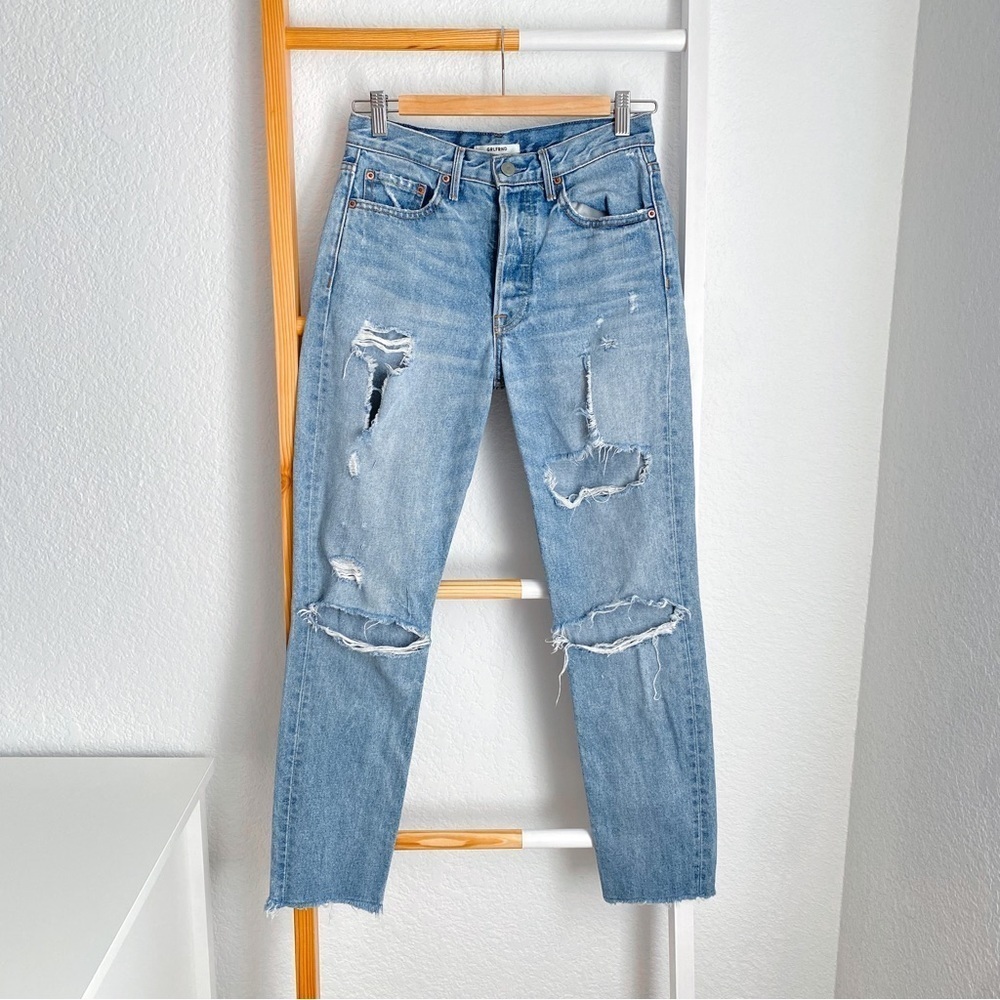 GRLFRND Karolina High-Rise Slashed Jeans A Little More Love Distressed Raw Hem - Picture 3 of 16